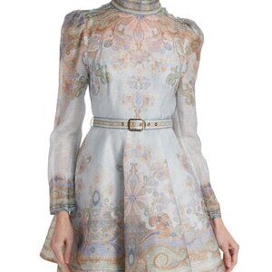 Zimmermann Eden Paisley Linen & Silk Belted Minidress